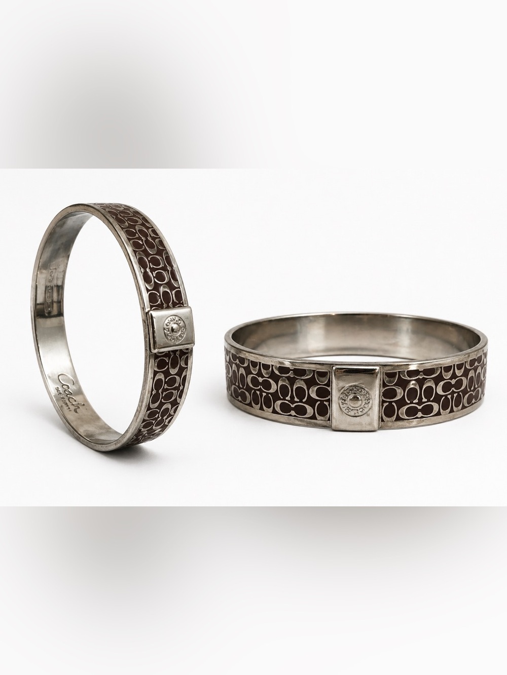 Coach Bangle Bracelet Signature silver burgundy Woman Authentic